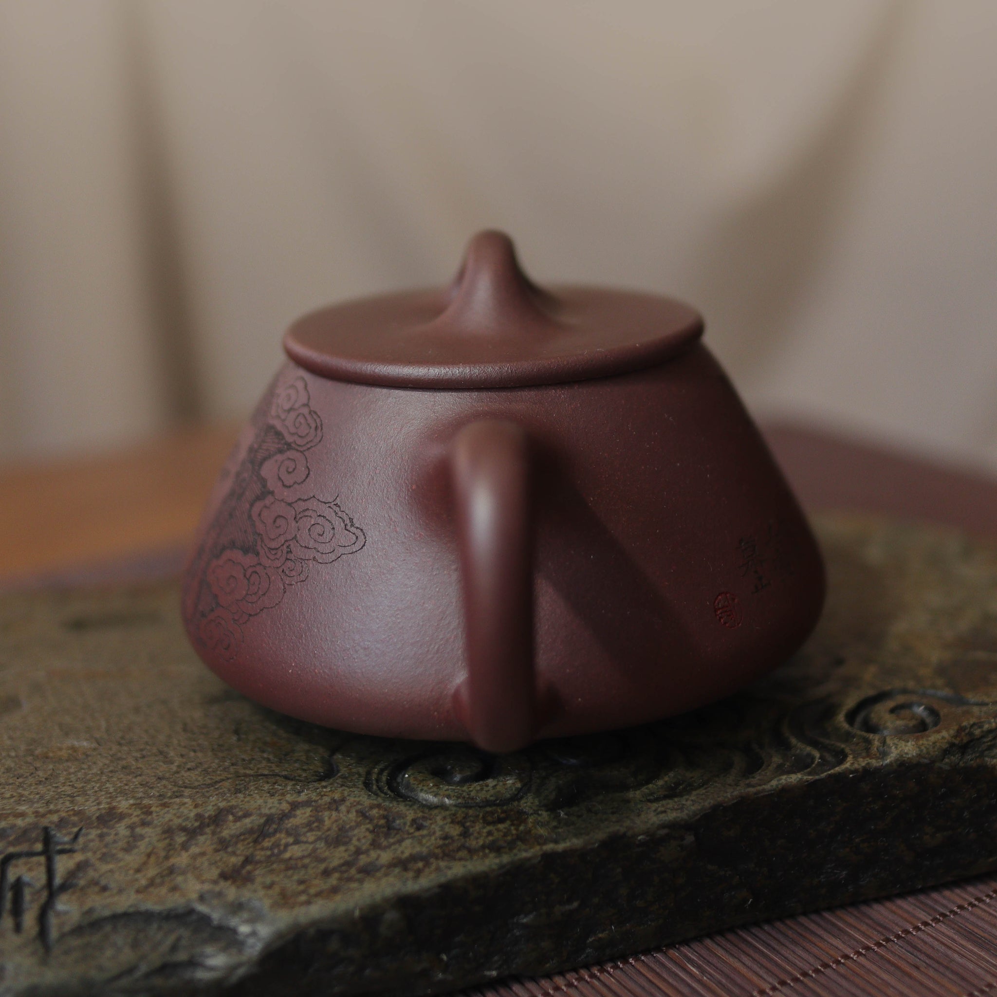 *新品*【平蓋石瓢】全手工天青泥刻字畫紫砂茶壺