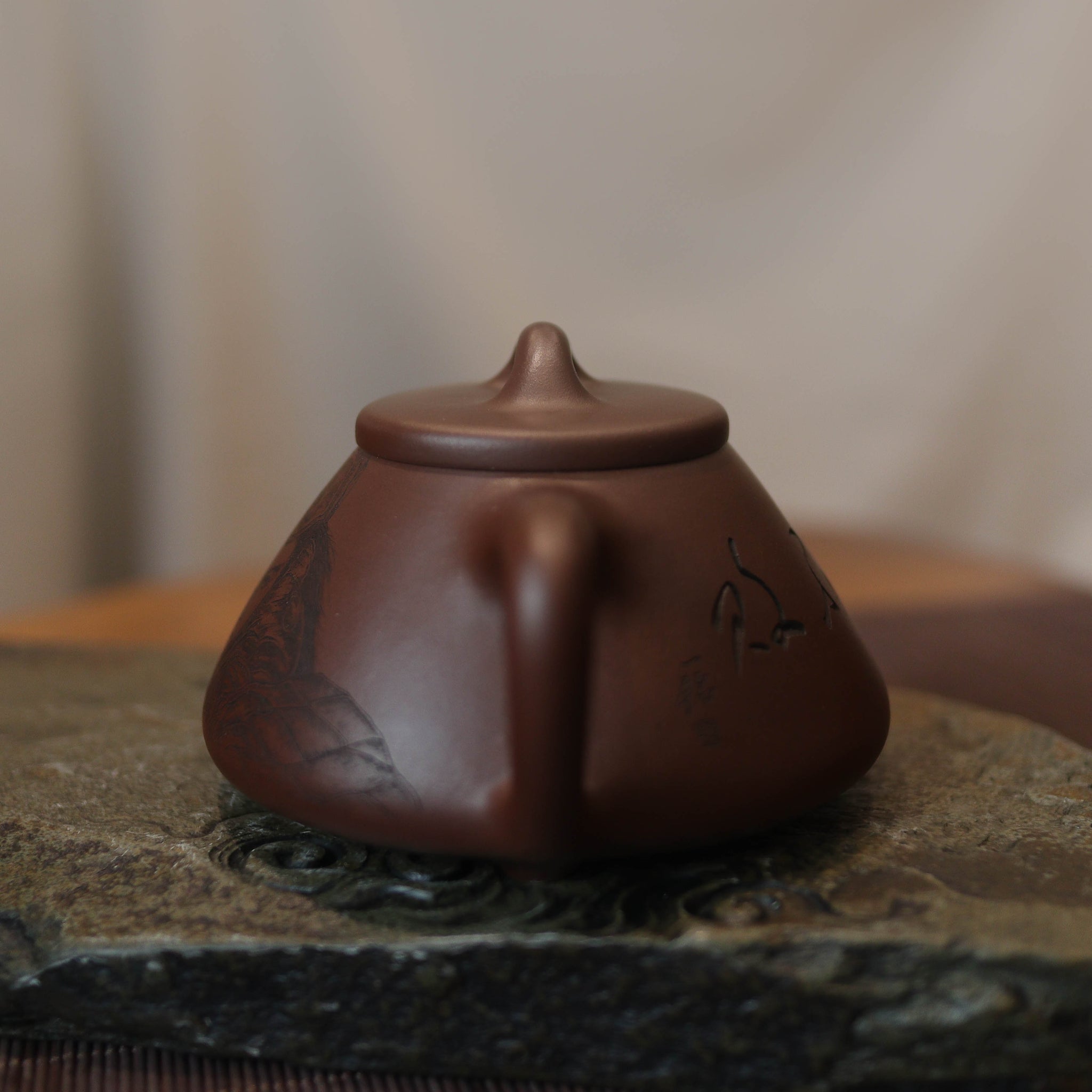 *New Product* [Ziye Stone Scoop] Fully handmade old purple clay teapot with calligraphy and painting