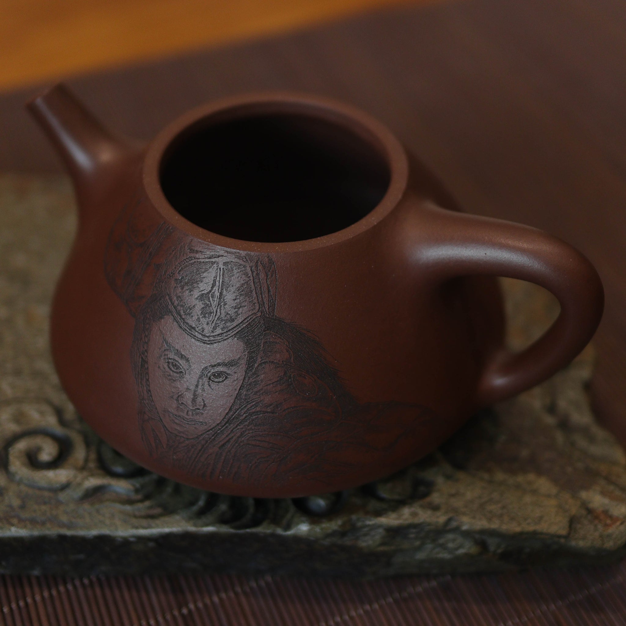 *New Product* [Ziye Stone Scoop] Fully handmade old purple clay teapot with calligraphy and painting