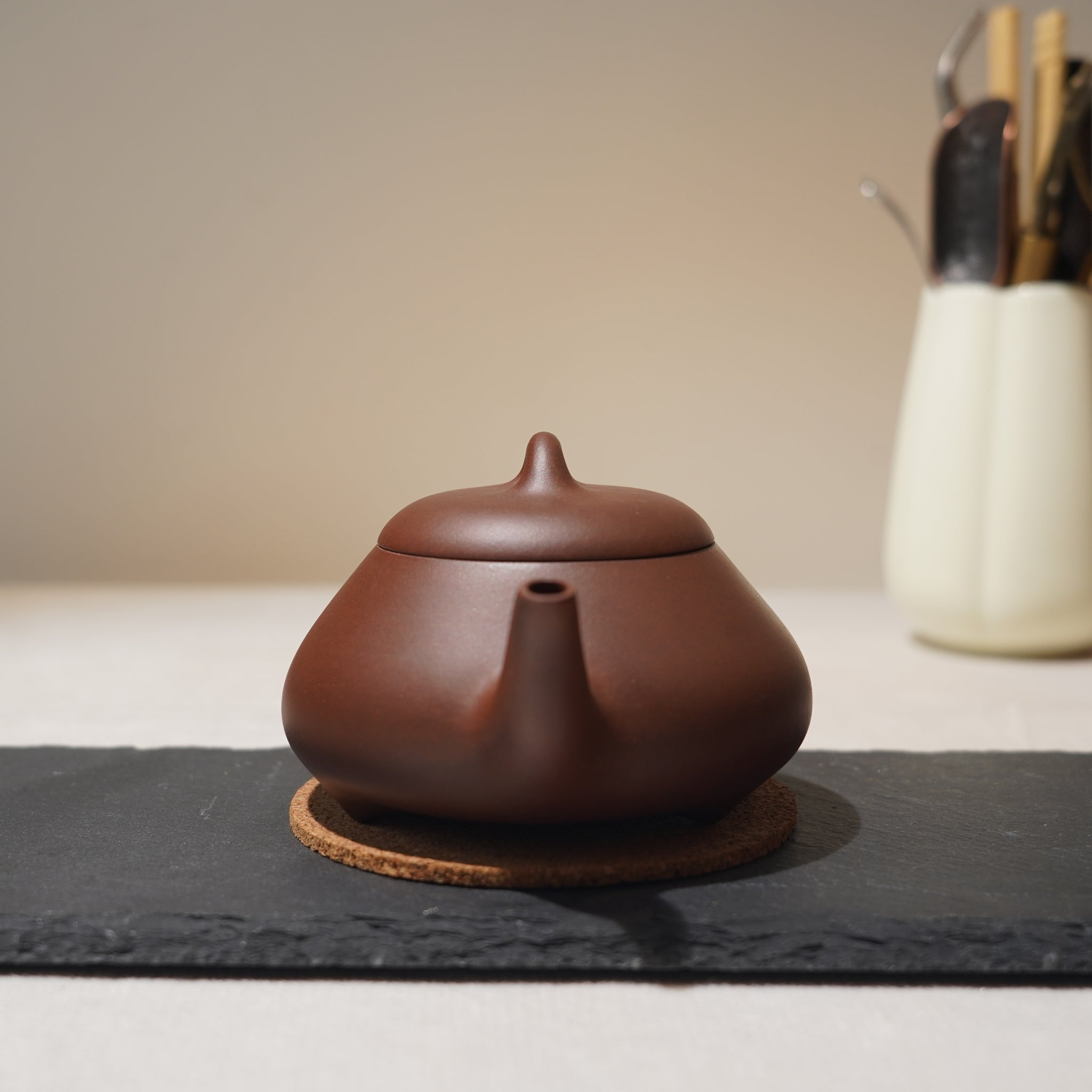 *New Product* [Pigeon Beak Stone Scoop] Fully Handmade Raw Mineral Purple Clay Teapot 