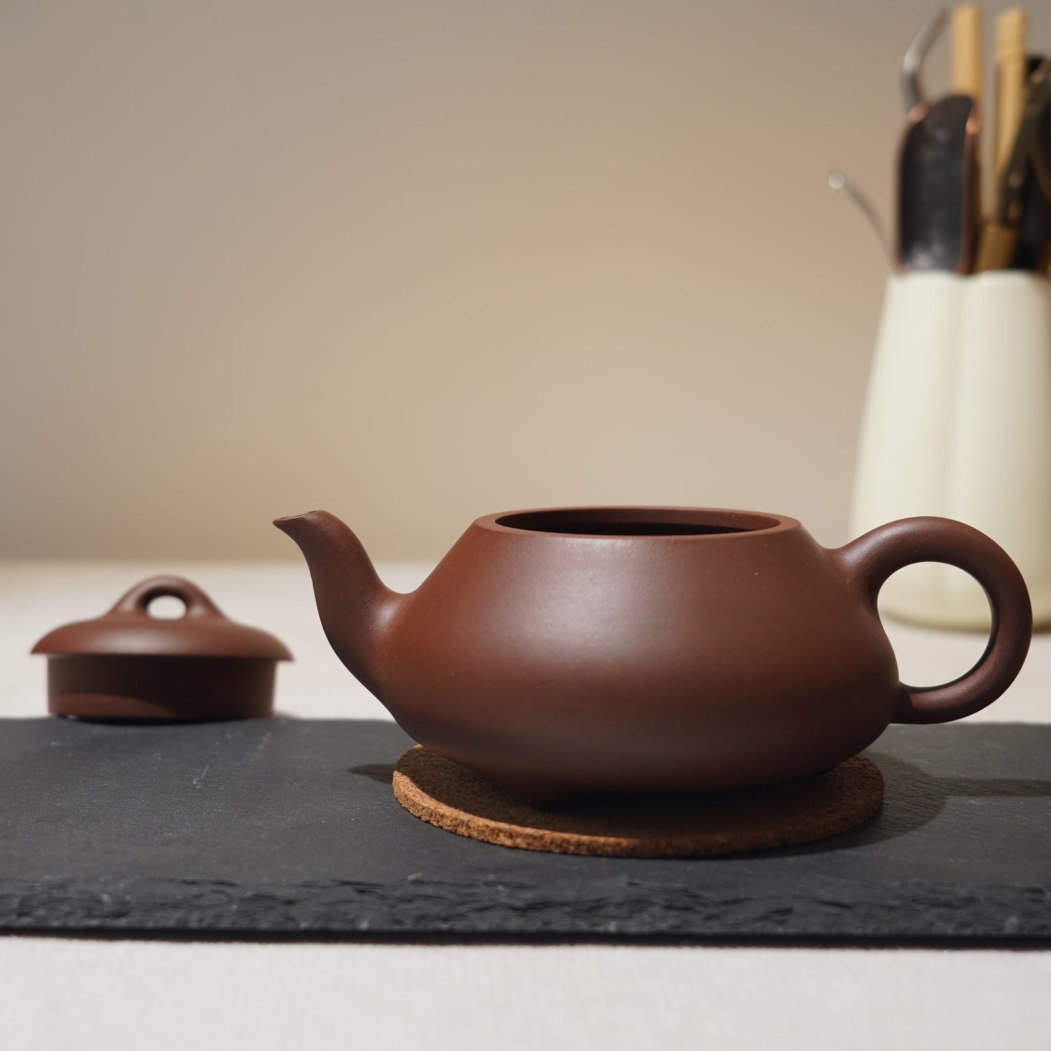 *New Product* [Pigeon Beak Stone Scoop] Fully Handmade Raw Mineral Purple Clay Teapot 