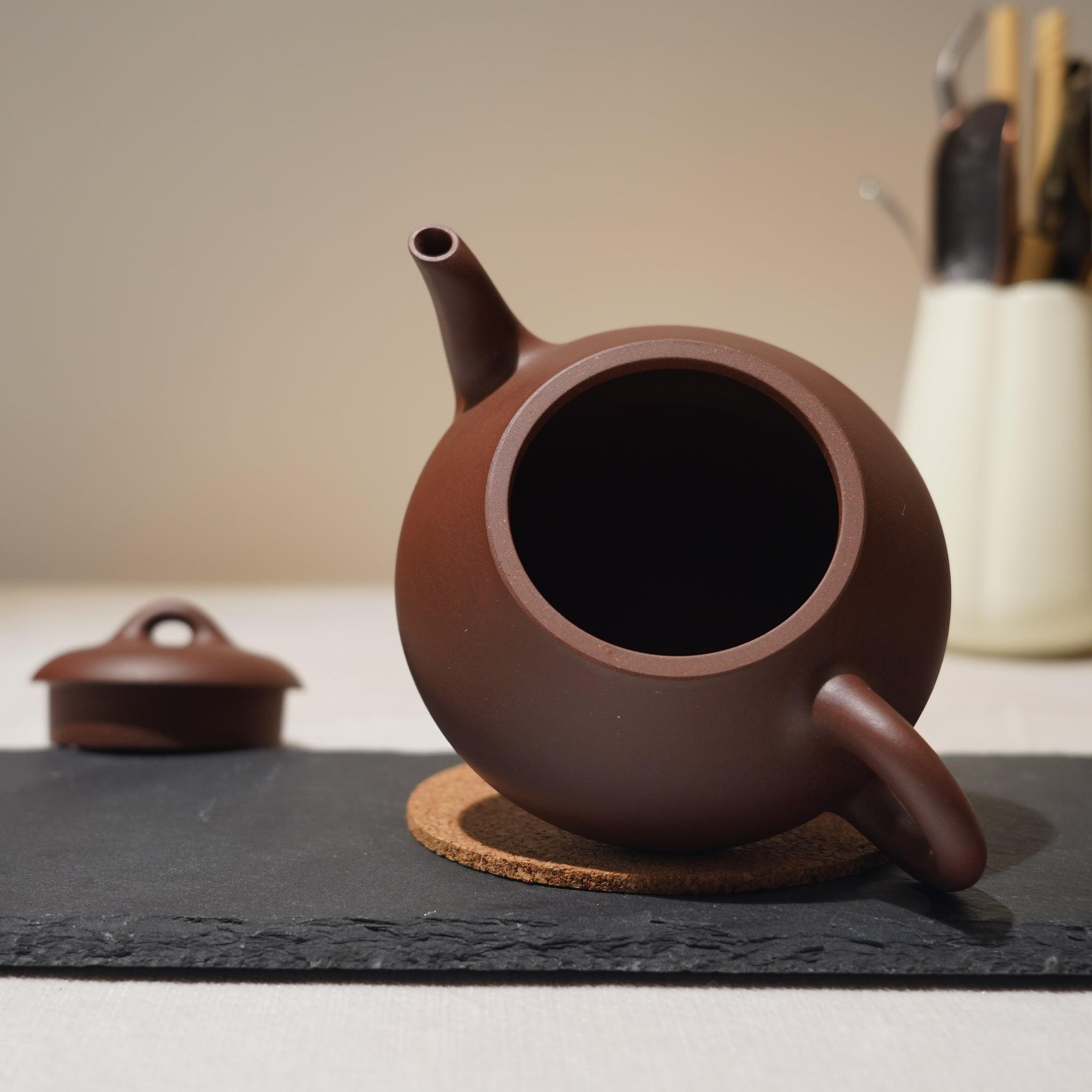 *New Product* [Pigeon Beak Stone Scoop] Fully Handmade Raw Mineral Purple Clay Teapot 