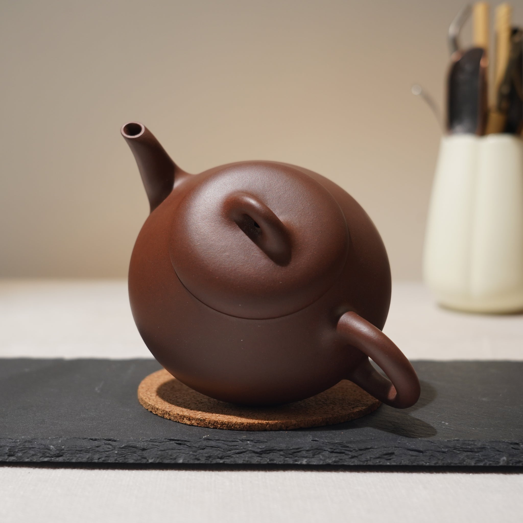 *New Product* [Pigeon Beak Stone Scoop] Fully Handmade Raw Mineral Purple Clay Teapot 