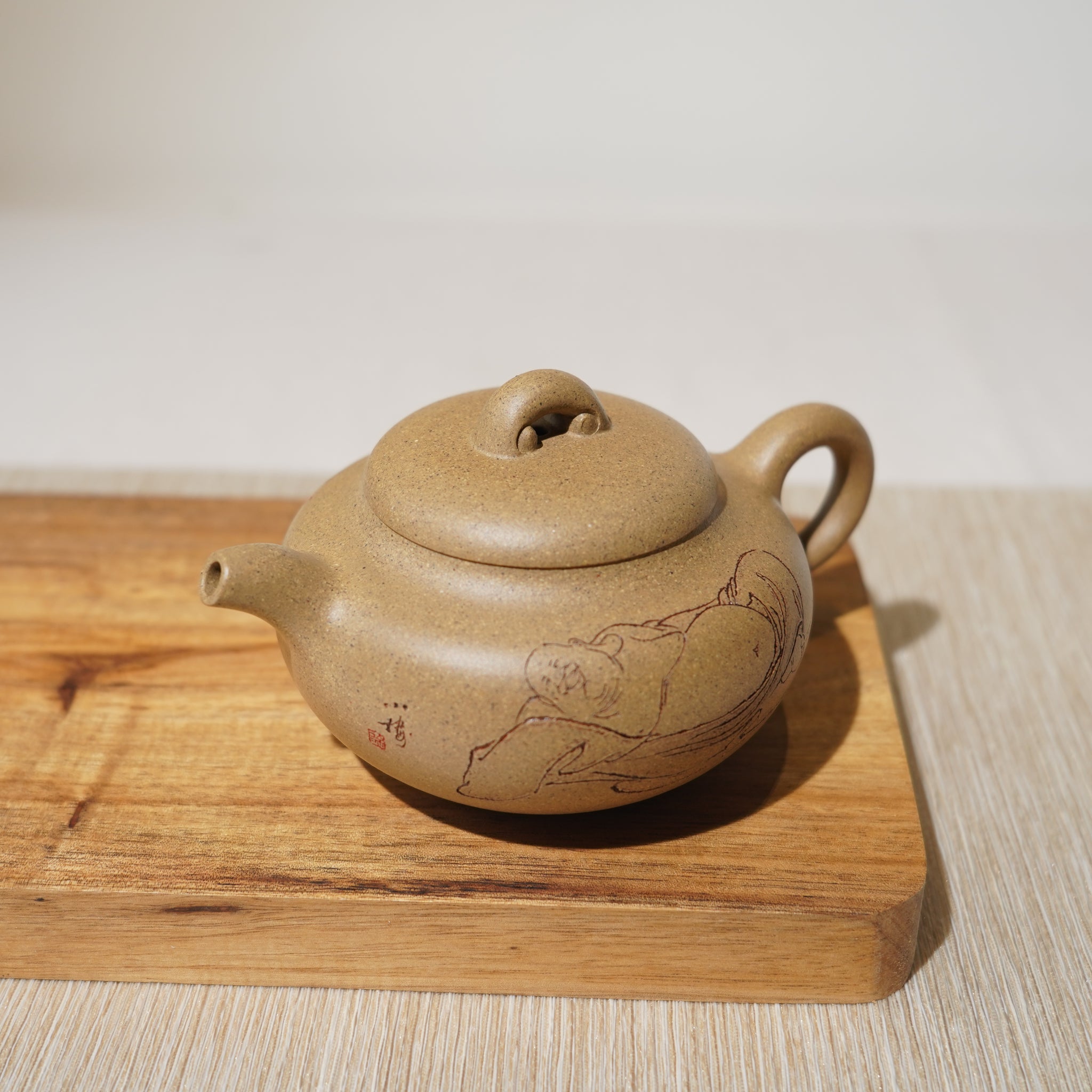 *新品*【玉露】全手工段泥雕刻字畫紫砂茶壺