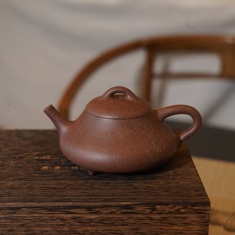 *新品*【承風石瓢】全手工紫泥刻字畫貼花紫砂茶壺