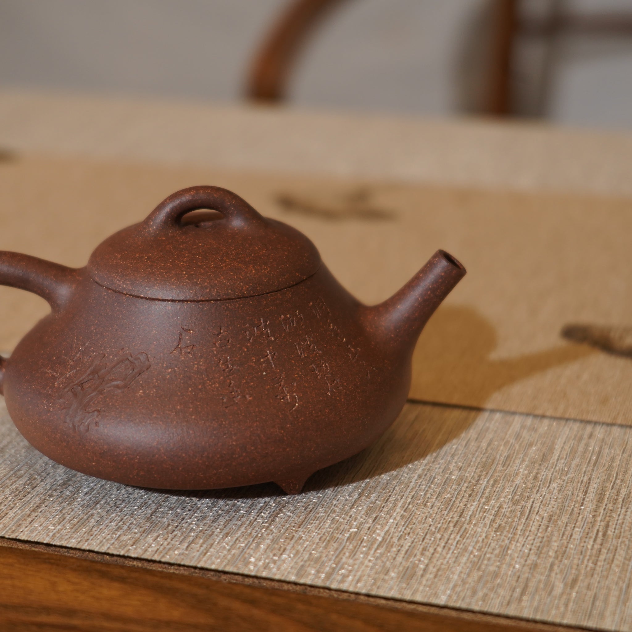 *新品*【承風石瓢】全手工紫泥刻字畫貼花紫砂茶壺