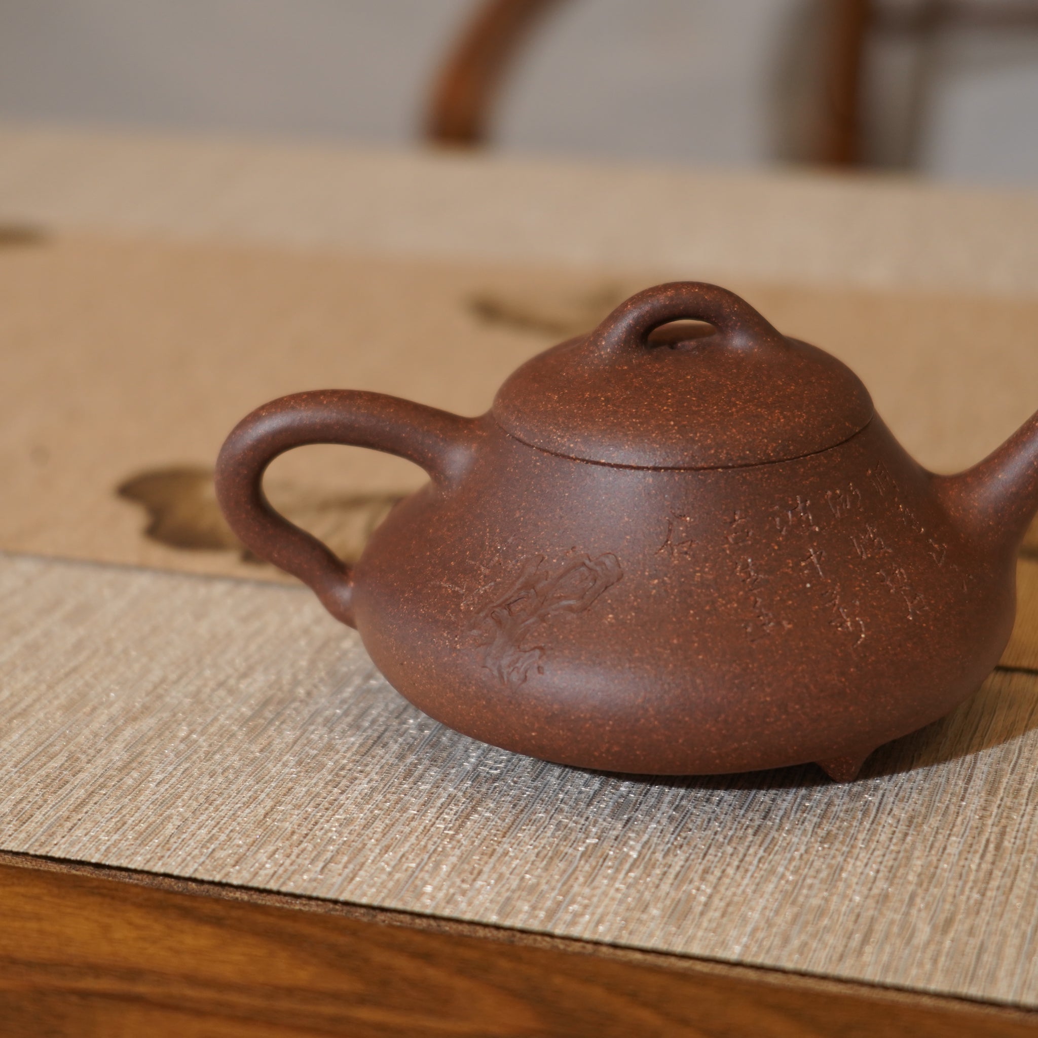 *新品*【承風石瓢】全手工紫泥刻字畫貼花紫砂茶壺