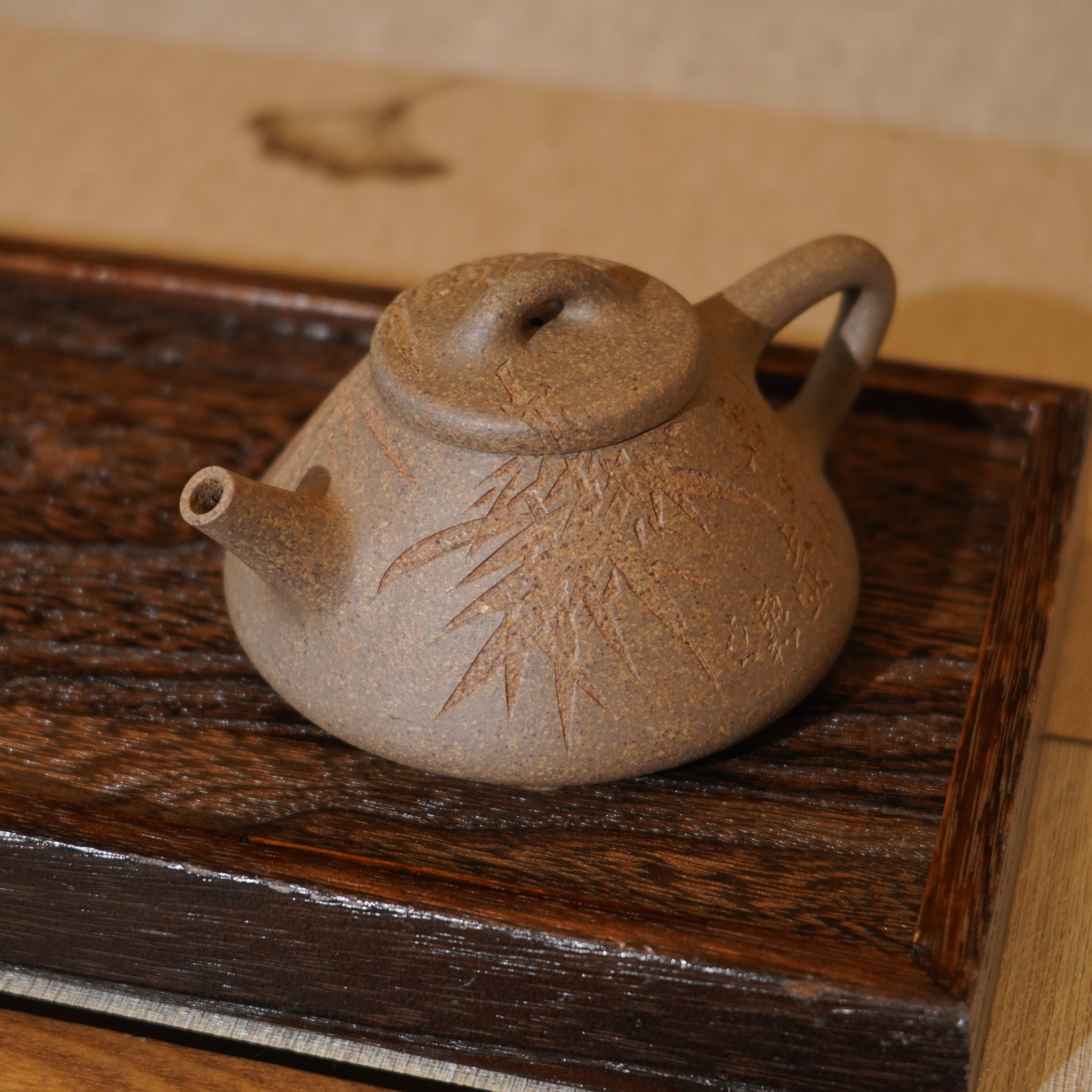 *新品*【子冶石瓢】全手工手磨段泥刻字畫紫砂茶壺