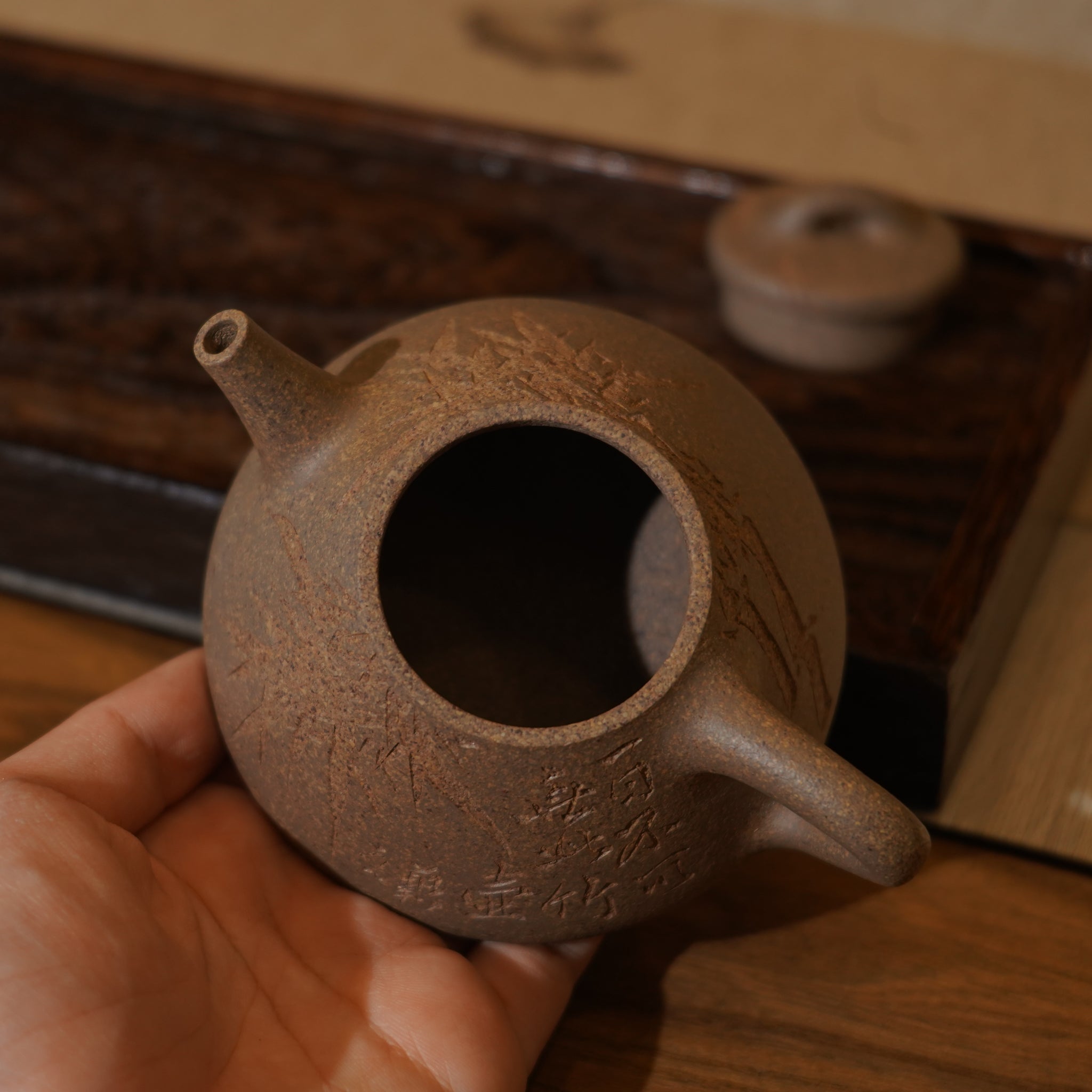 *新品*【子冶石瓢】全手工手磨段泥刻字畫紫砂茶壺