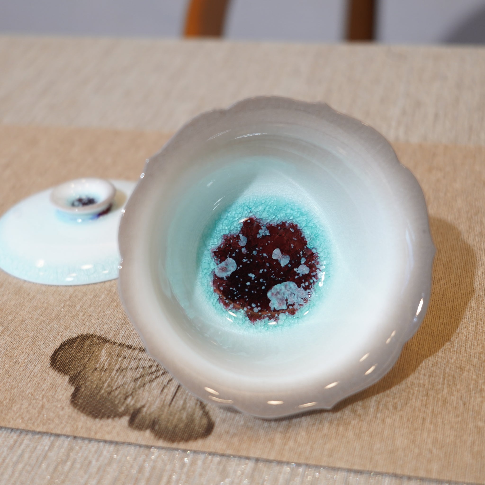 *新品*【花邊撇口兩才蓋碗】景德鎮蘇打燒蓋碗