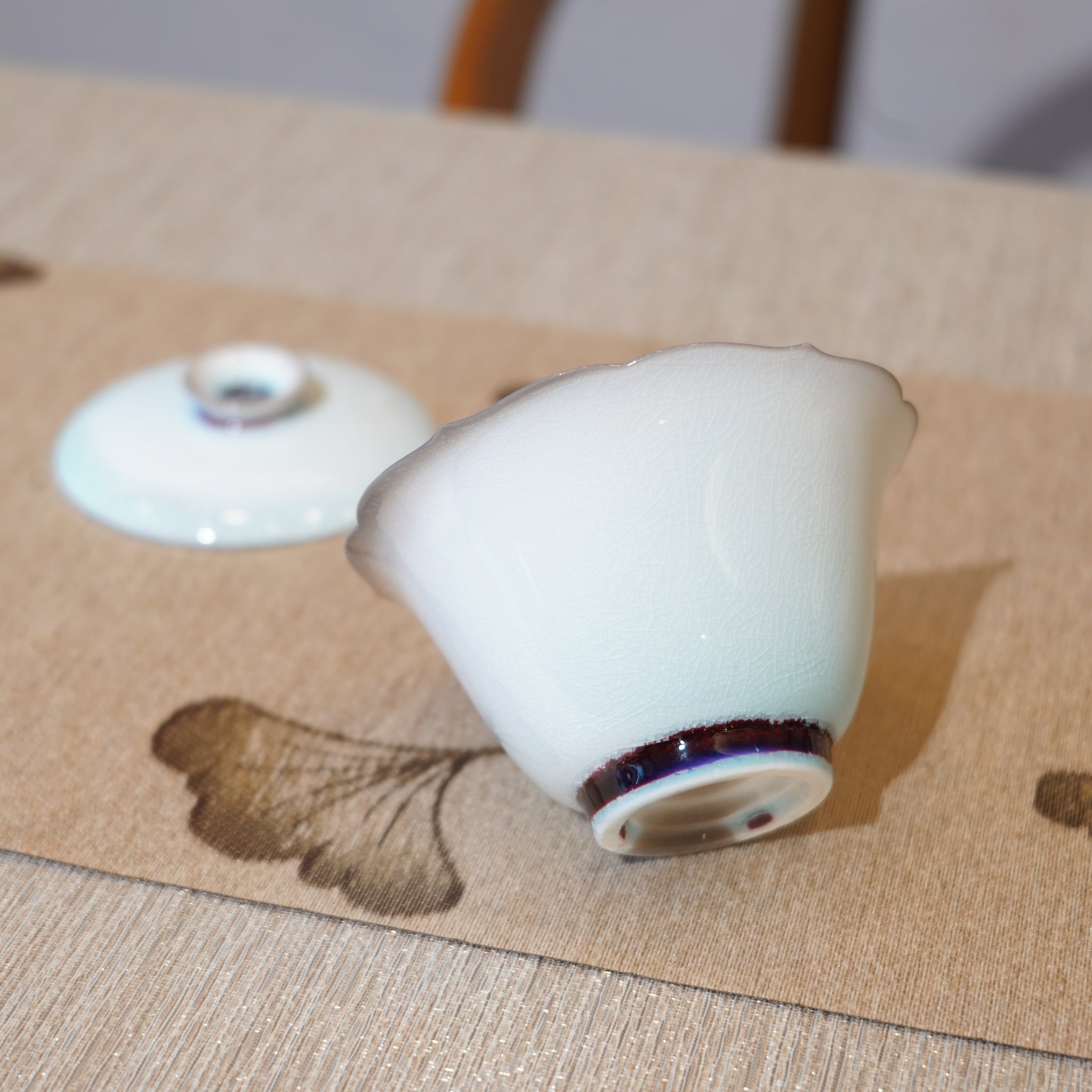 *新品*【花邊撇口兩才蓋碗】景德鎮蘇打燒蓋碗