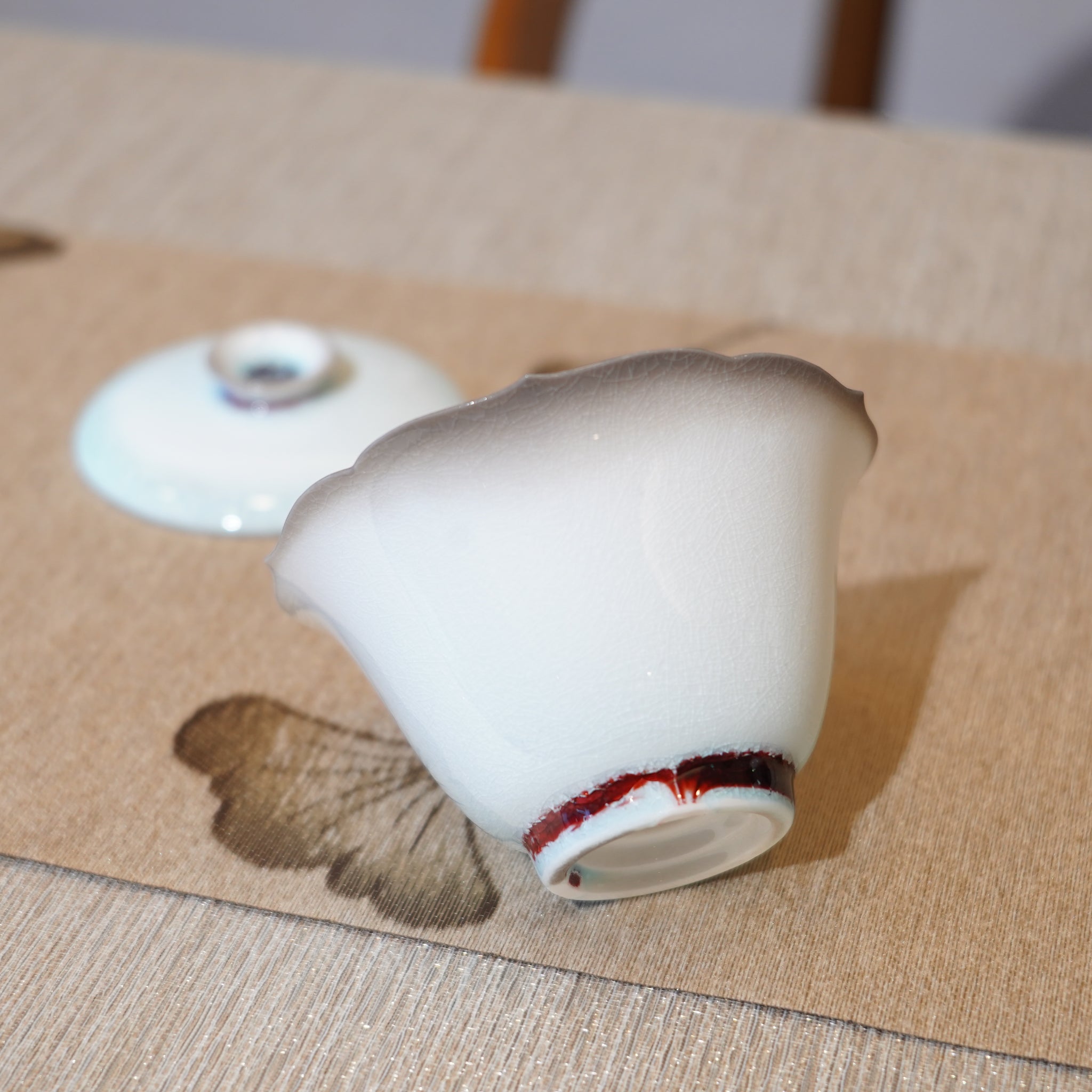 *新品*【花邊撇口兩才蓋碗】景德鎮蘇打燒蓋碗