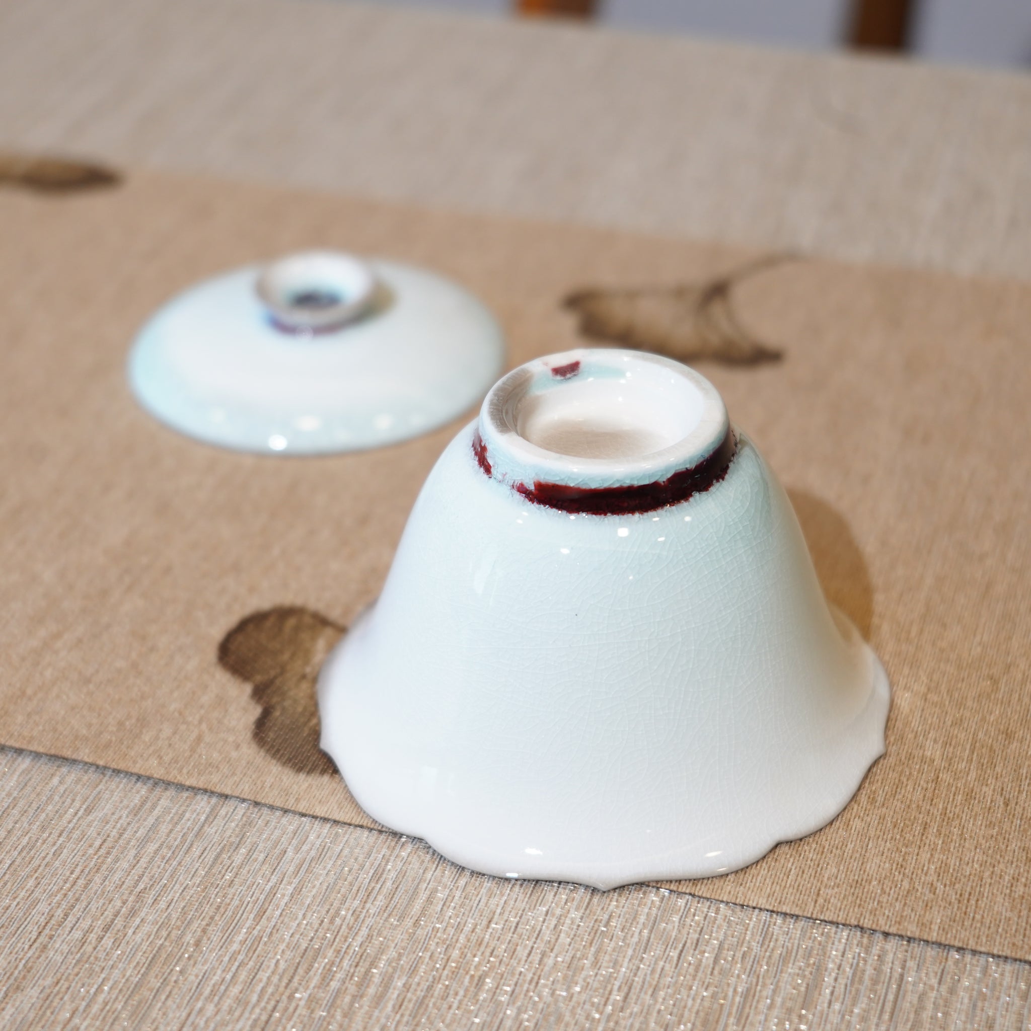 *新品*【花邊撇口兩才蓋碗】景德鎮蘇打燒蓋碗