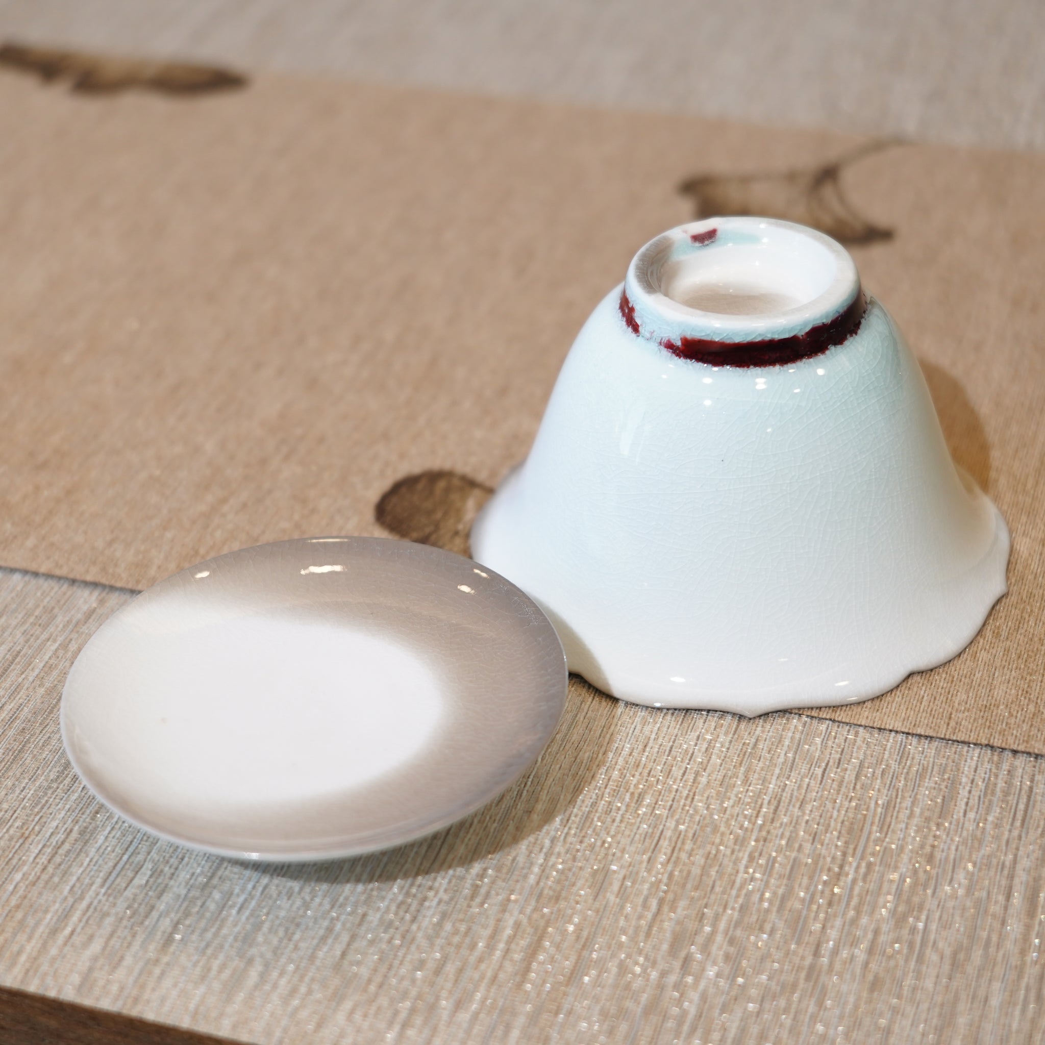 *新品*【花邊撇口兩才蓋碗】景德鎮蘇打燒蓋碗