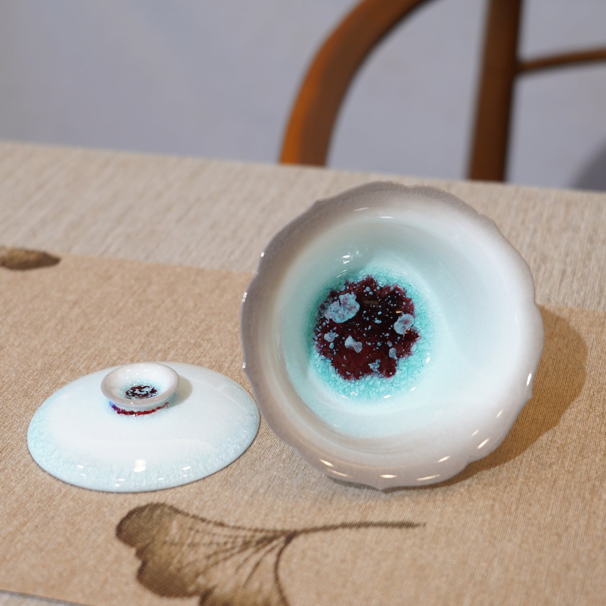 *新品*【花邊撇口兩才蓋碗】景德鎮蘇打燒蓋碗