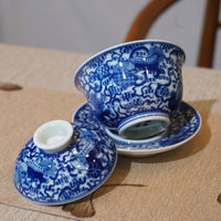 【祥獅獻瑞】景德鎮手繪青花瓷柴窯蓋碗