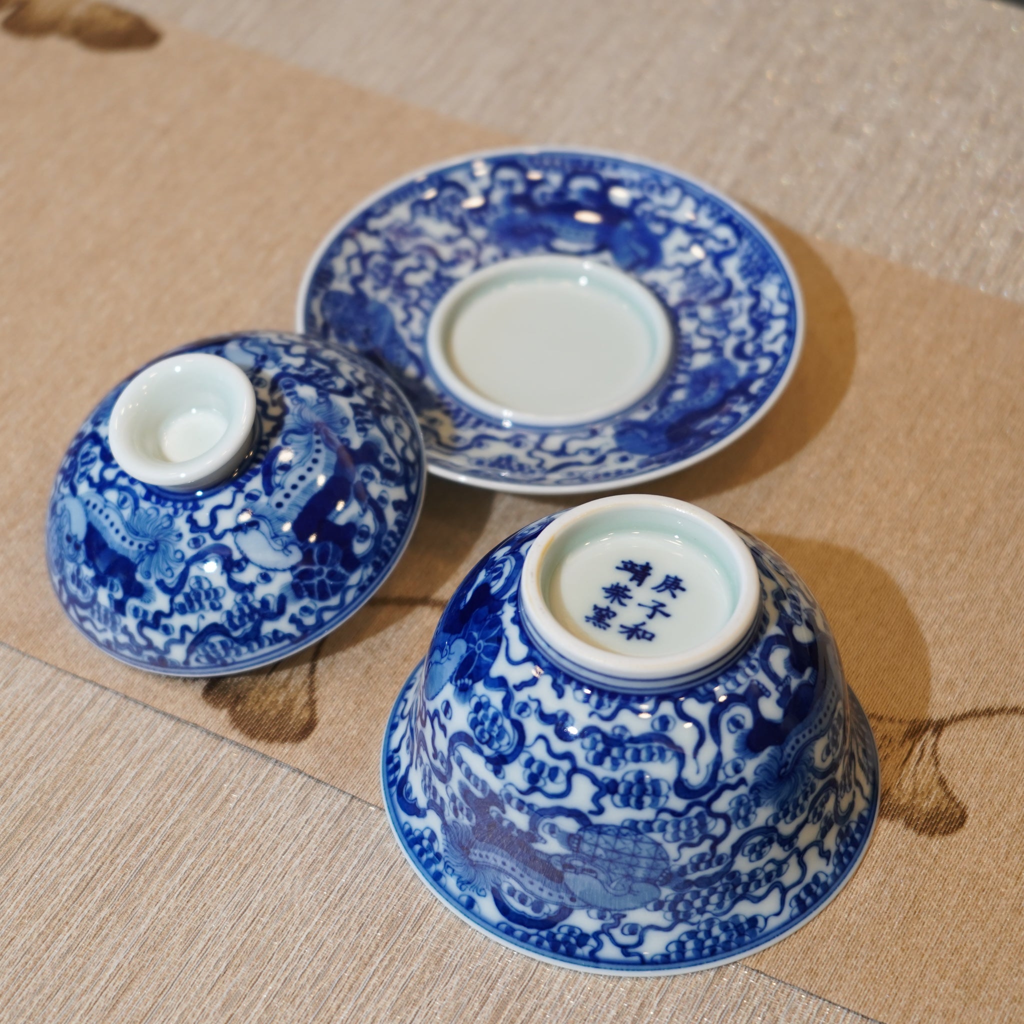 【祥獅獻瑞】景德鎮手繪青花瓷柴窯蓋碗