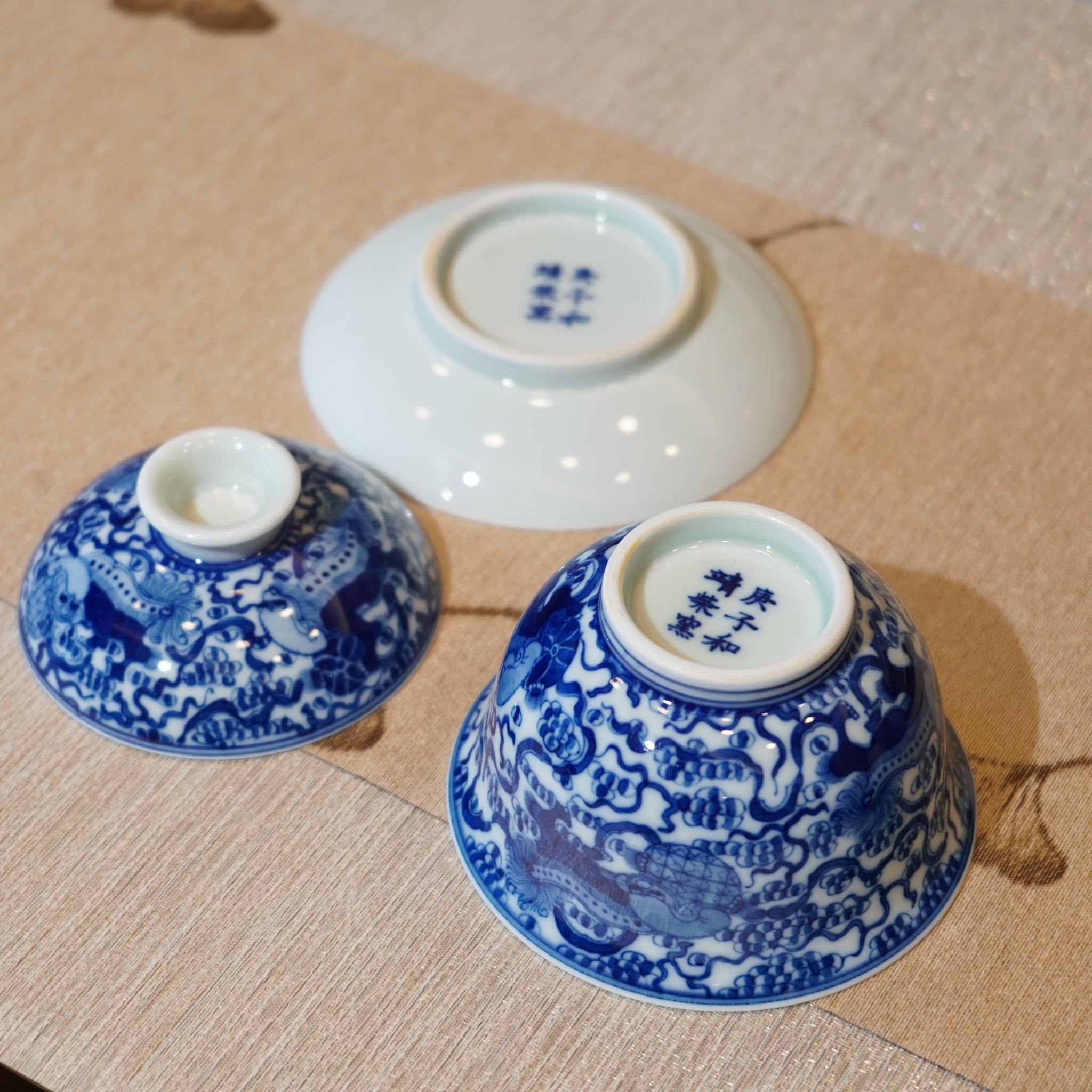 【祥獅獻瑞】景德鎮手繪青花瓷柴窯蓋碗