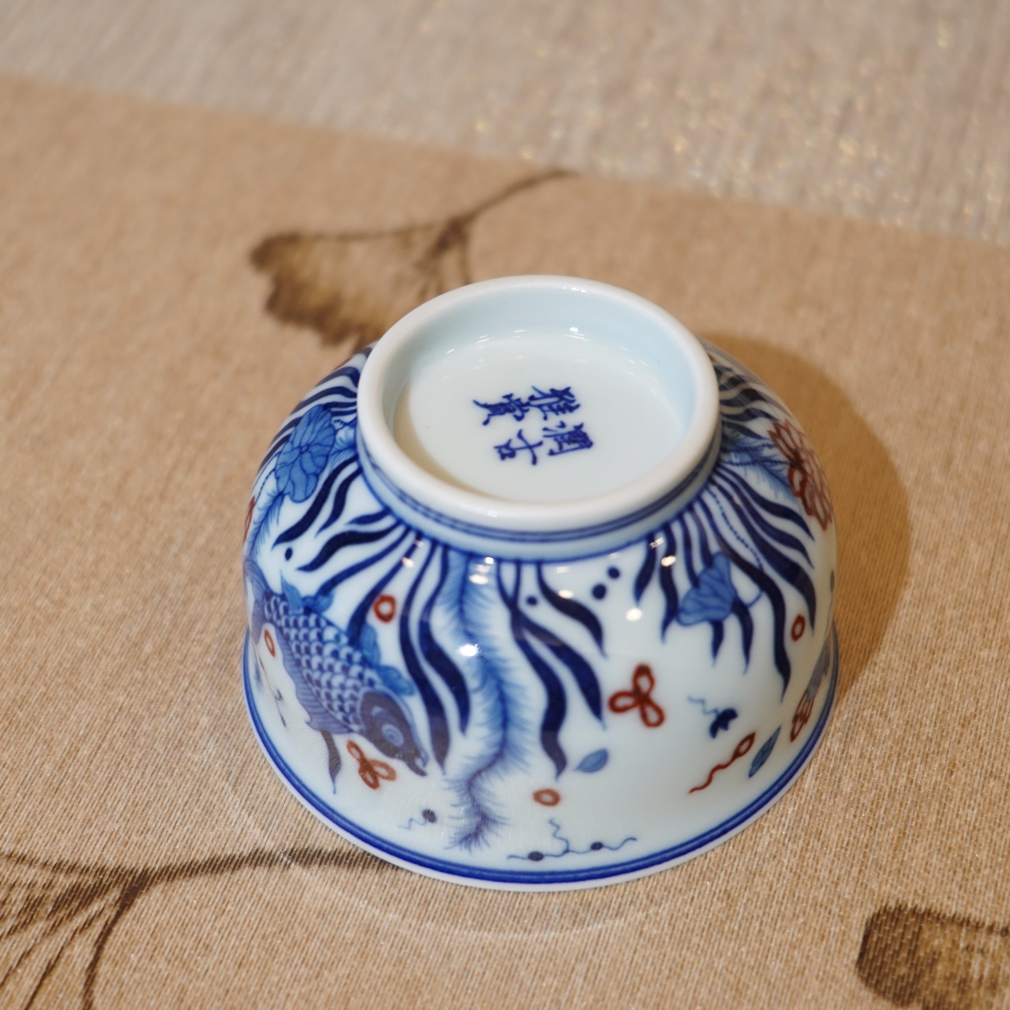 *新品*【魚藻紋】景德鎮手繪青花釉裏紅圓融主人杯