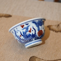 *新品*【魚藻紋】景德鎮手繪青花釉裏紅壓手主人杯