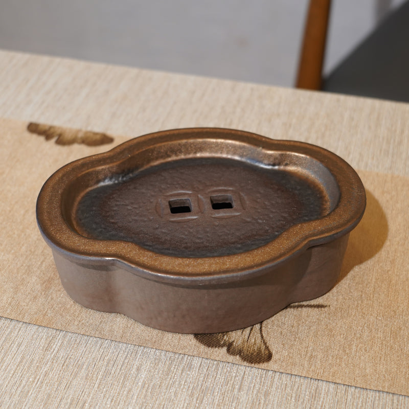 *新品*【海棠】金屬鎏金古銅釉窯變炻器壺承