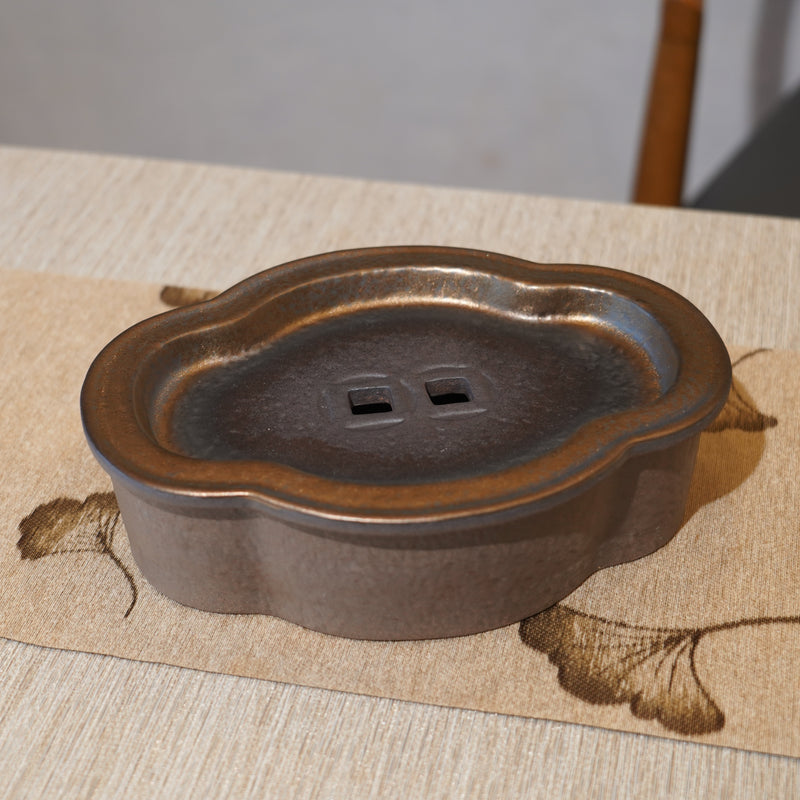 *新品*【海棠】金屬鎏金古銅釉窯變炻器壺承