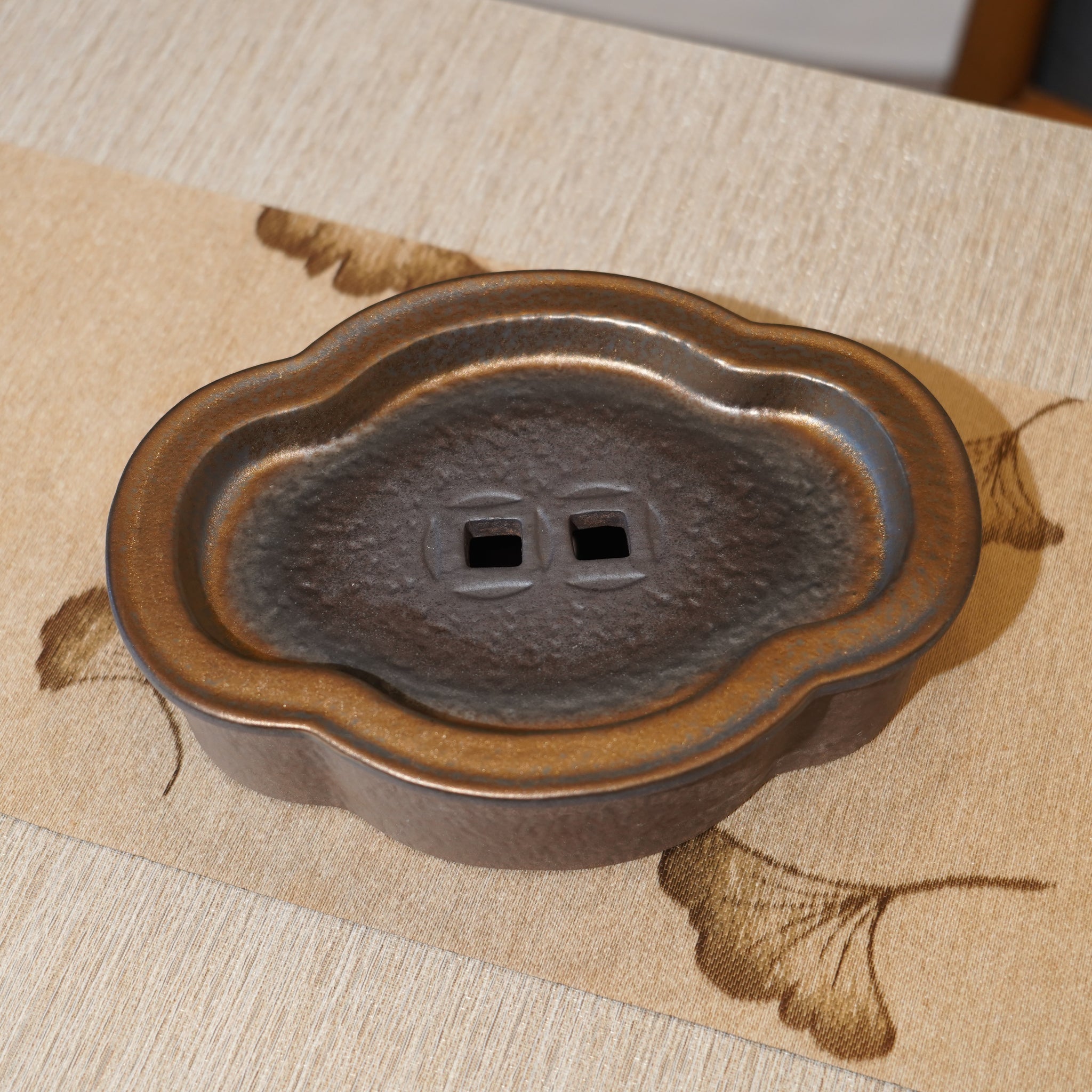 *新品*【海棠】金屬鎏金古銅釉窯變炻器壺承