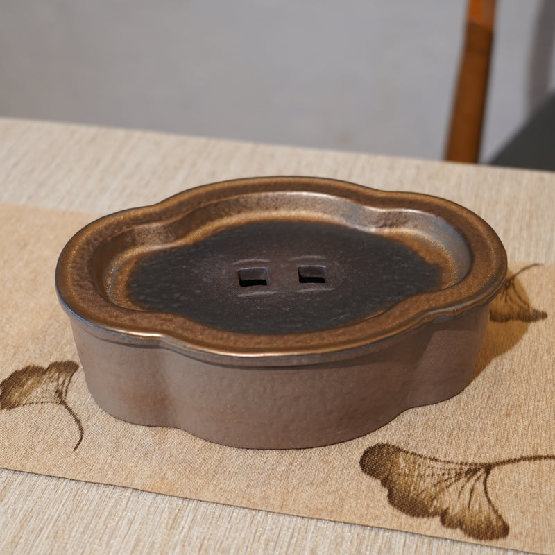 *新品*【海棠】金屬鎏金古銅釉窯變炻器壺承