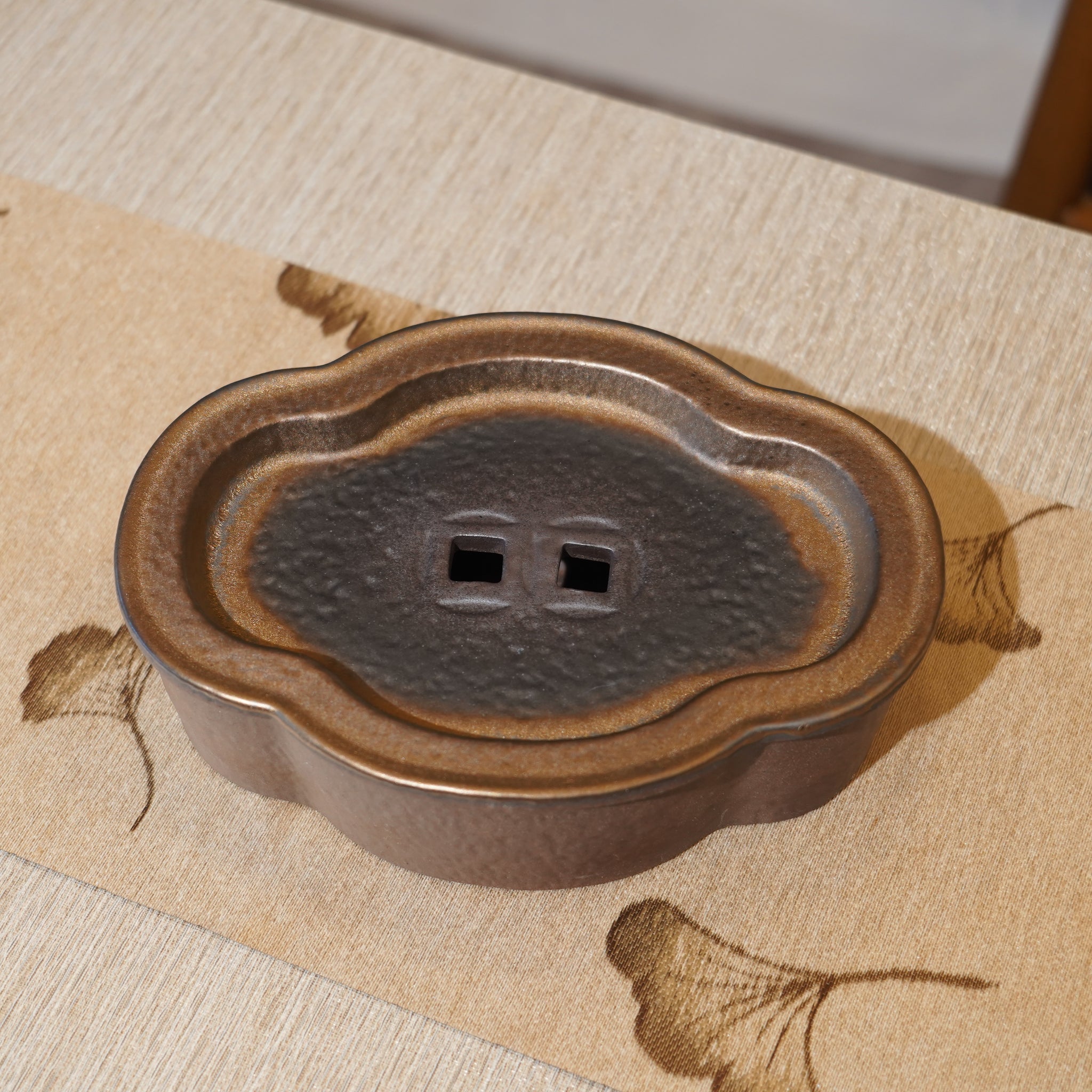 *新品*【海棠】金屬鎏金古銅釉窯變炻器壺承