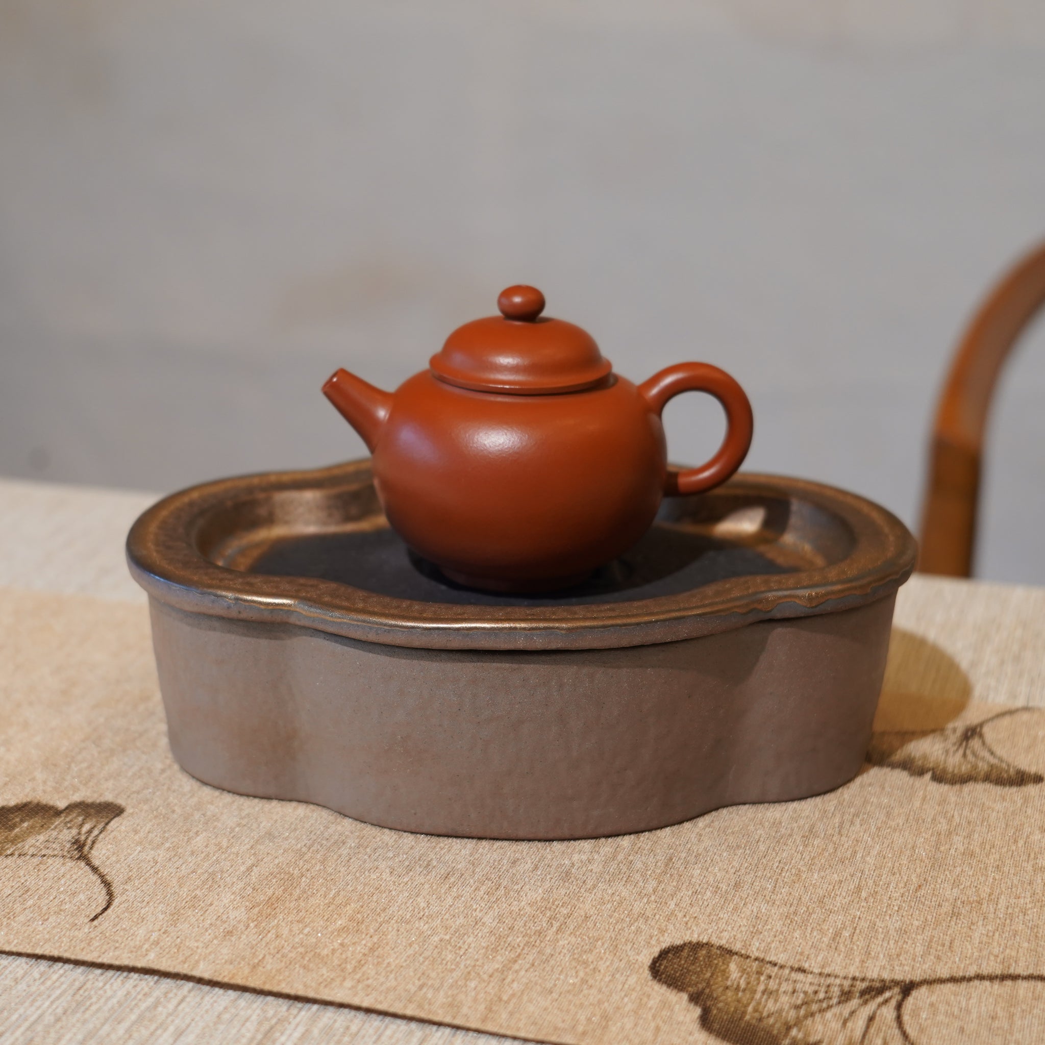 *新品*【海棠】金屬鎏金古銅釉窯變炻器壺承