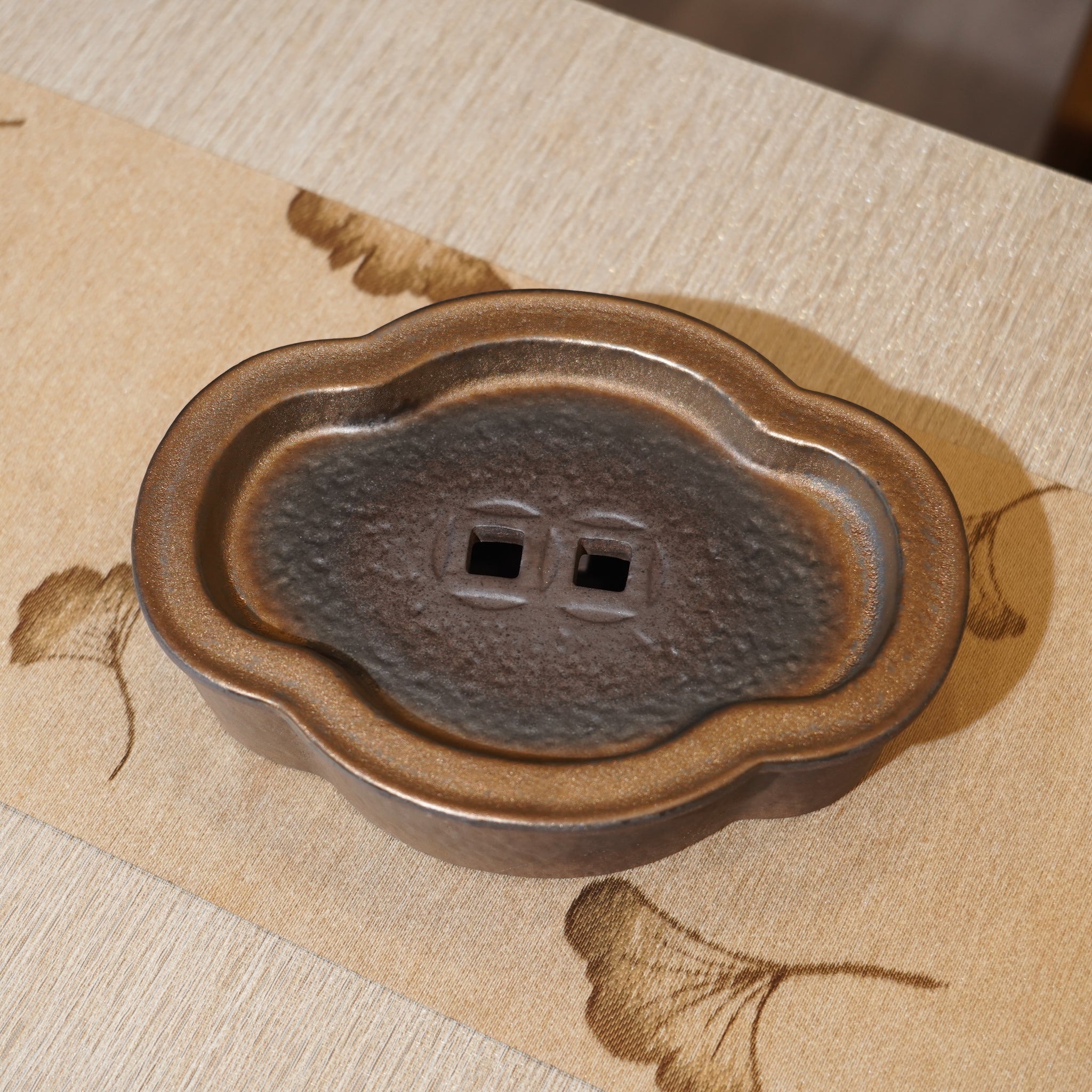 *新品*【海棠】金屬鎏金古銅釉窯變炻器壺承