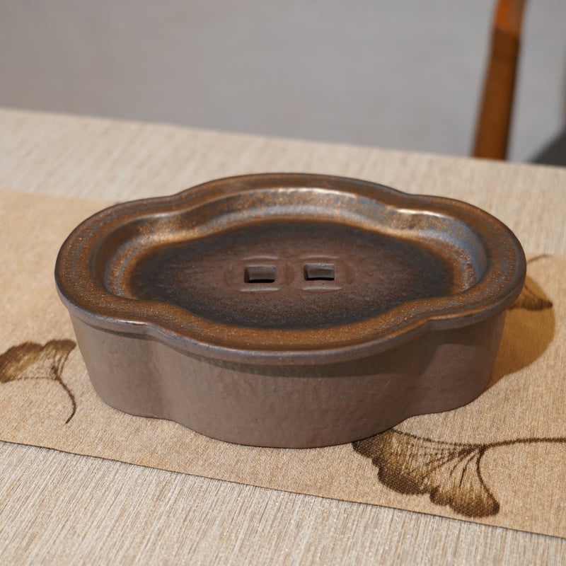 *新品*【海棠】金屬鎏金古銅釉窯變炻器壺承