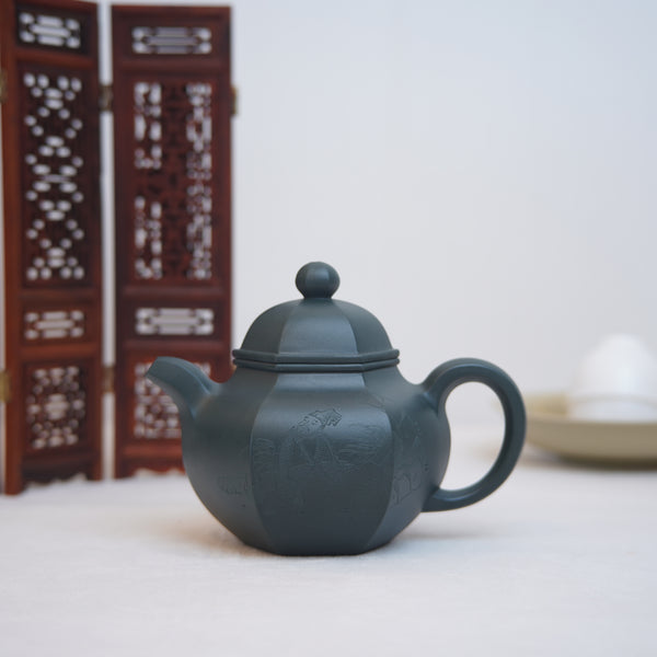 【藏六方】全手工天青泥刻畫紫砂茶壺