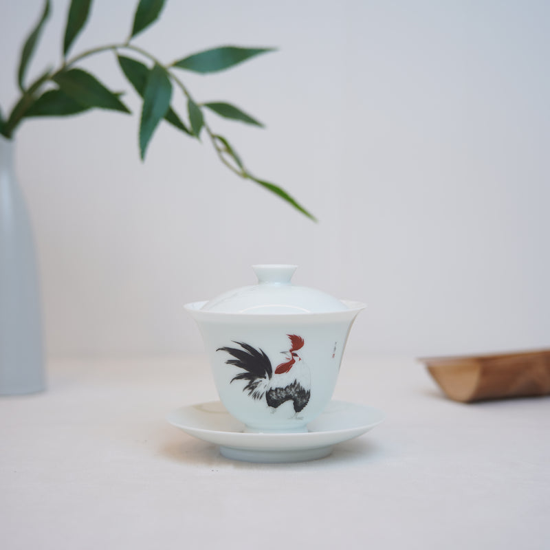 [Rooster] Jingdezhen hand-painted overglaze white porcelain bowl