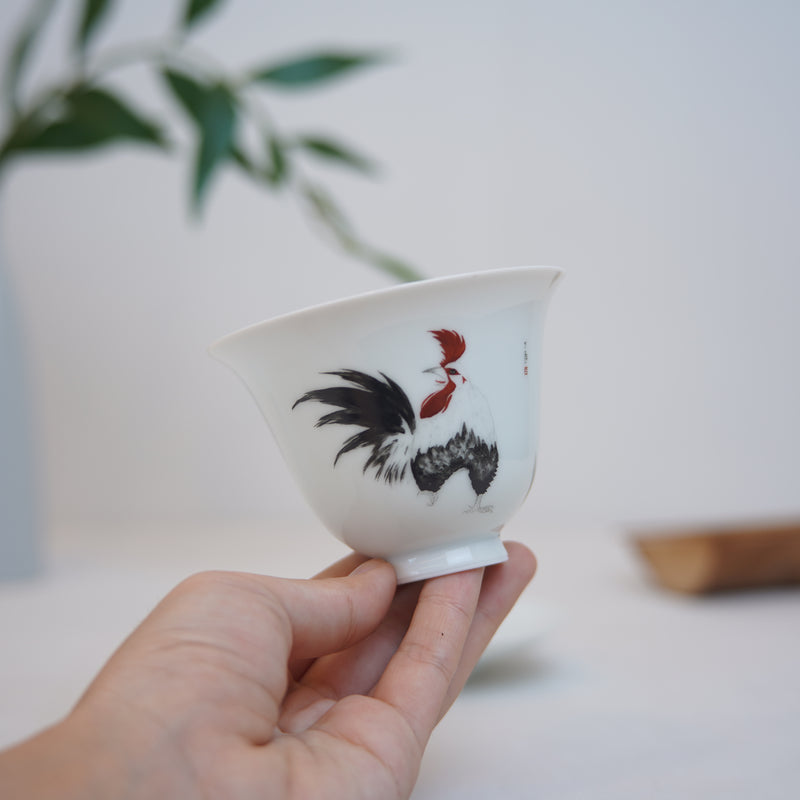 [Rooster] Jingdezhen hand-painted overglaze white porcelain bowl