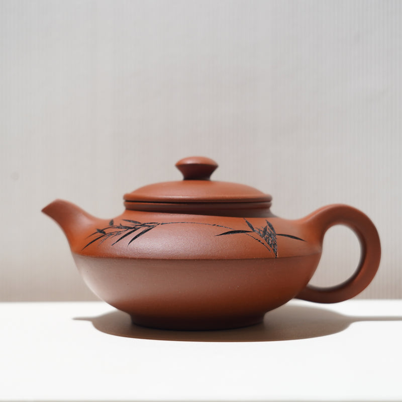 【四方虛扁】底槽清刻畫紫砂茶壺