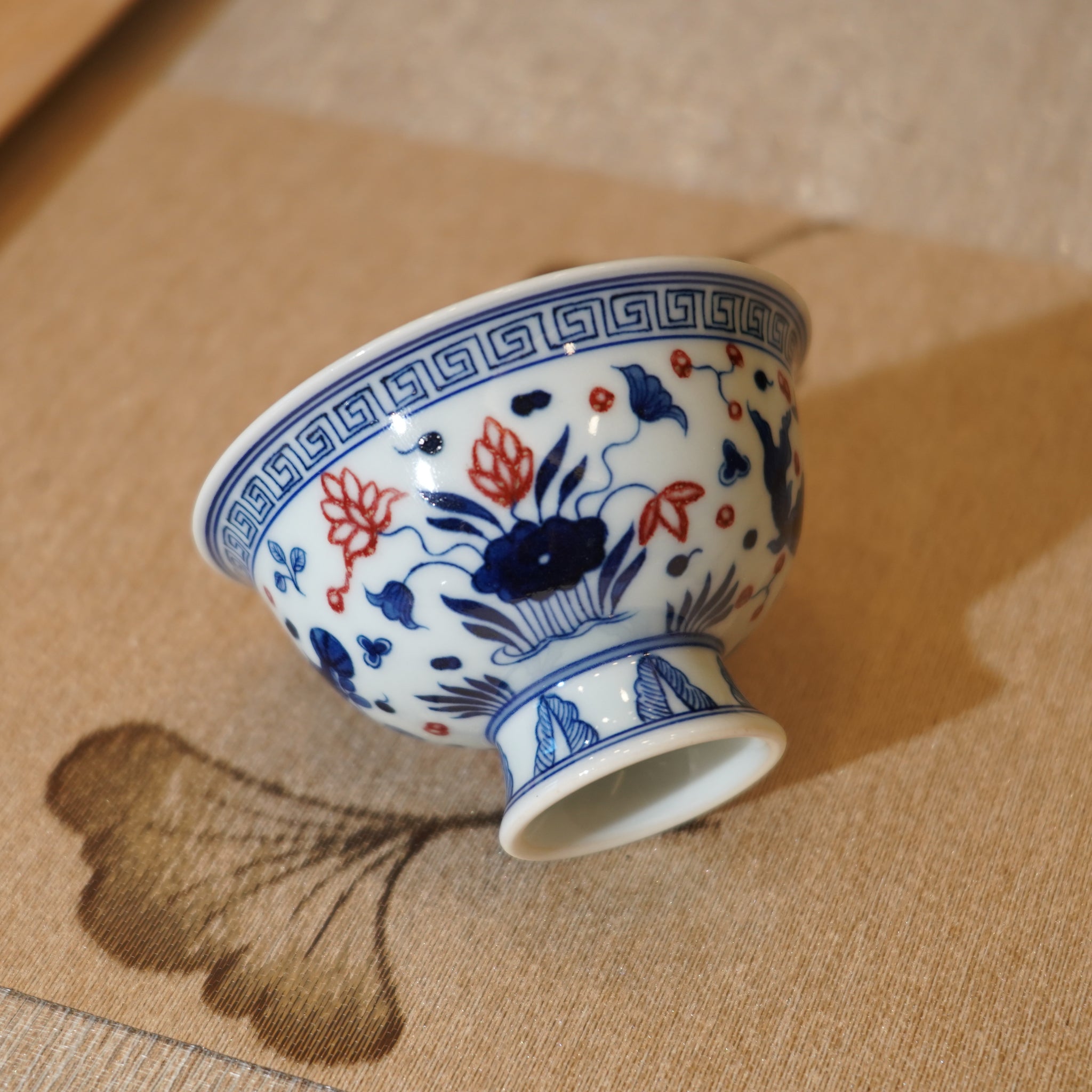 *新品*【魚藻紋】景德鎮手繪青花釉裏紅高足主人杯