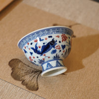 *新品*【魚藻紋】景德鎮手繪青花釉裏紅高足主人杯