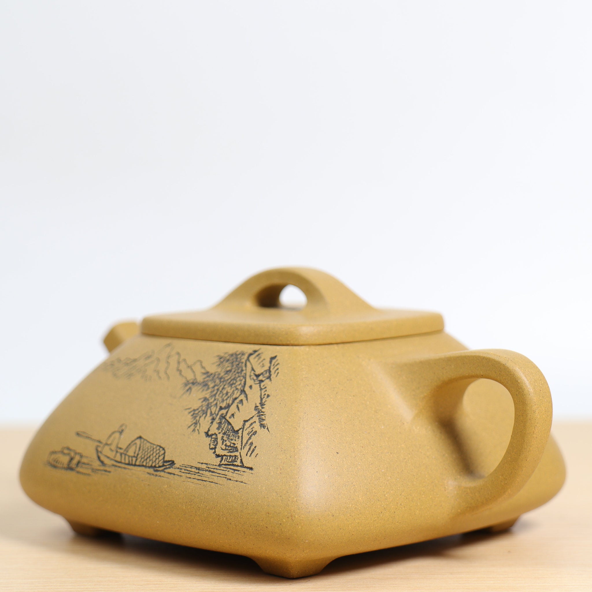 *Autumn Reward｜Buy one get five free* [Four Square Stone Ladle] Fully handmade purple sand teapot with golden section clay engraving