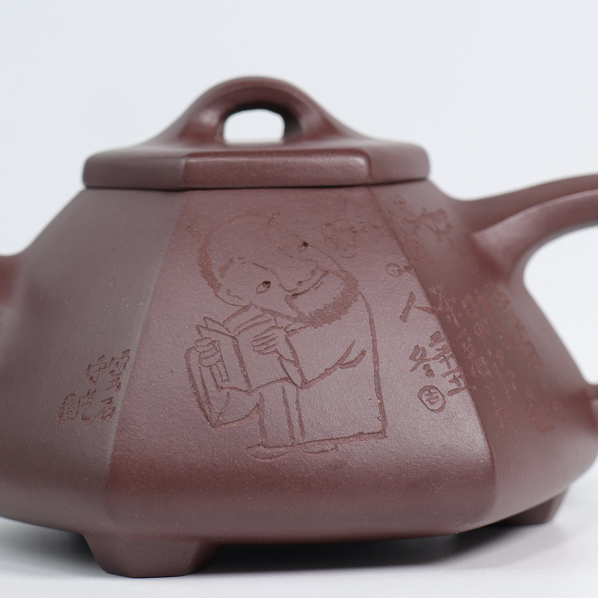 *Autumn reward｜Buy one get three free* [Six Square Stone Scoop] Raw Mineral Purple Clay Carved Purple Clay Teapot 