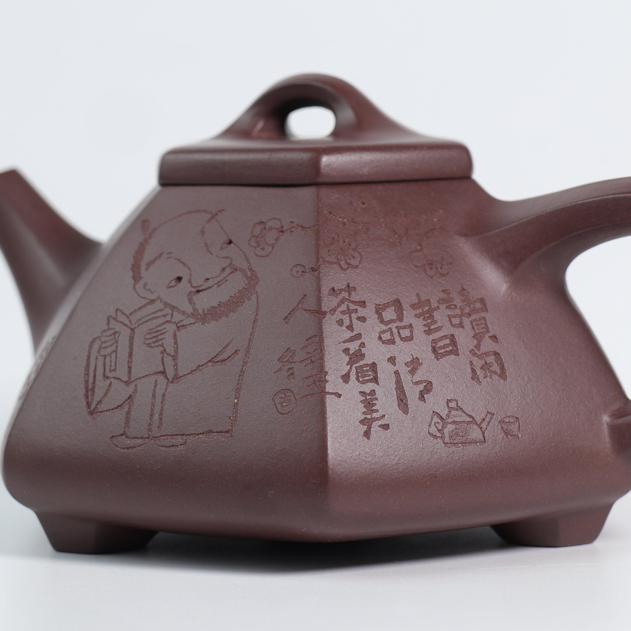 *Autumn reward｜Buy one get three free* [Six Square Stone Scoop] Raw Mineral Purple Clay Carved Purple Clay Teapot 