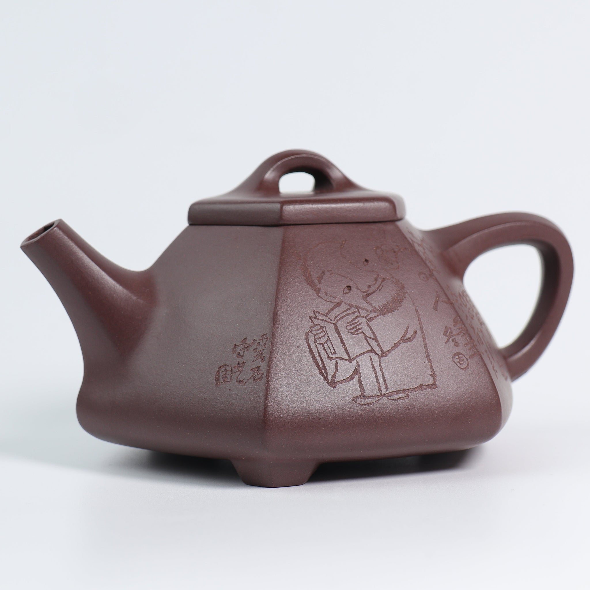 *Autumn reward｜Buy one get three free* [Six Square Stone Scoop] Raw Mineral Purple Clay Carved Purple Clay Teapot 