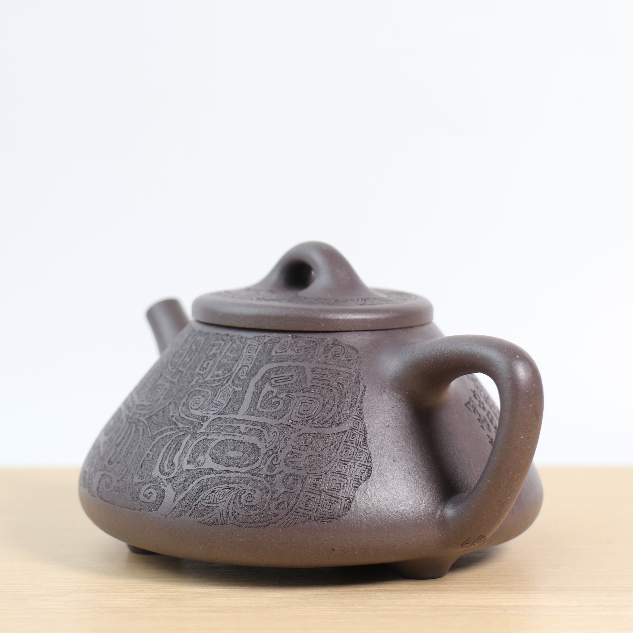【子冶石瓢】全手工原礦天青泥刻畫紫砂茶壺