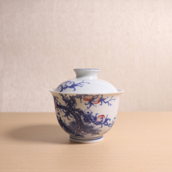 （已售出）*新品*【九桃五福】景德鎮手繪釉裡紅蓋碗