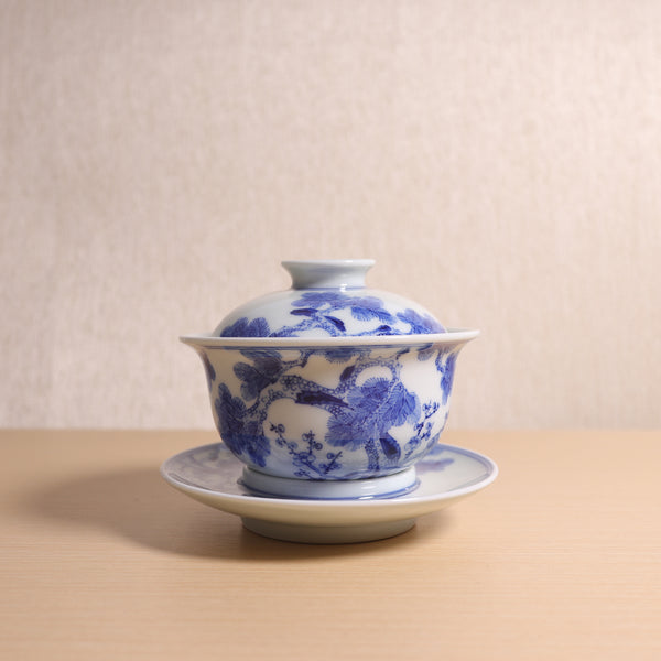 （已售出）【青松竹梅】景德鎮柴窑青花手繪蓋碗