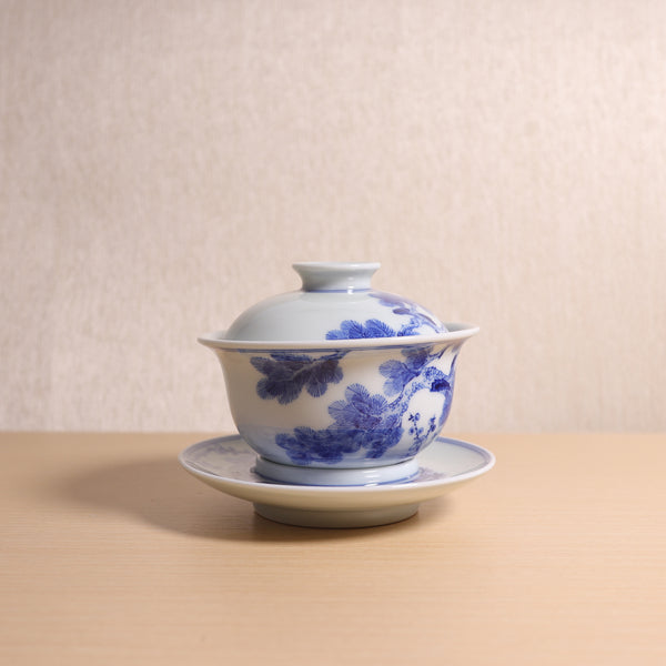 （已售出）【青松竹梅】景德鎮柴窑青花手繪蓋碗