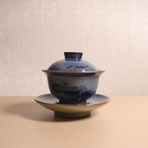 *新品*【荷塘如意】滿花老陶泥手繪蓋碗