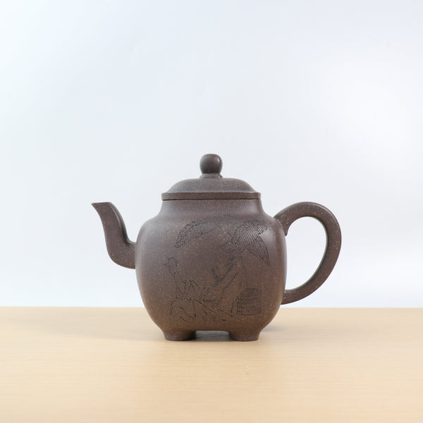 *袁小強弟子**新品*【鳴遠四方】全手工青灰段泥刻字畫紫砂茶壺