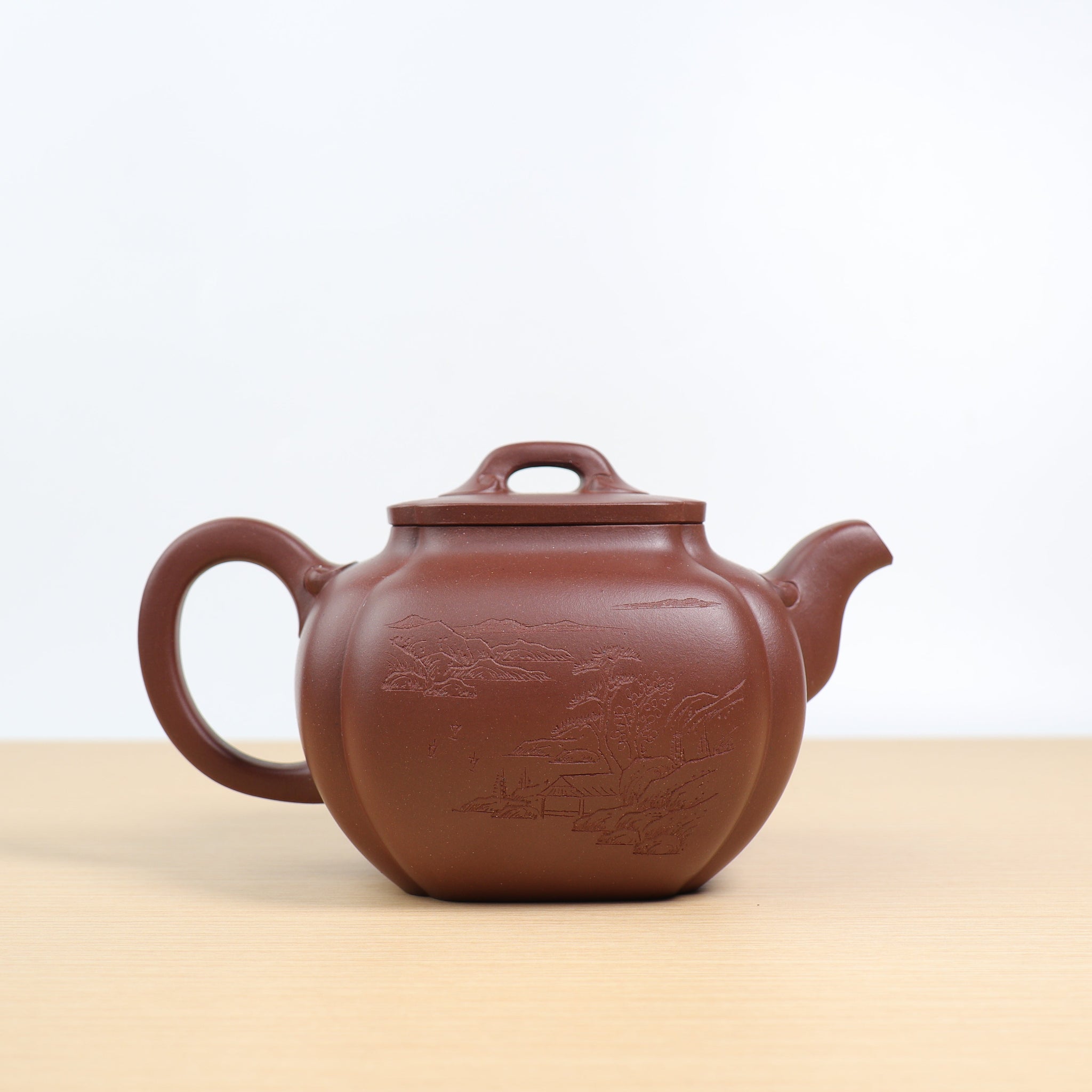 *Autumn Reward｜Buy one and get five free* [Lucky Clouds Sifang] Purple Clay Teapot with Original Mine Bottom Trough and Green Mountains Carvings