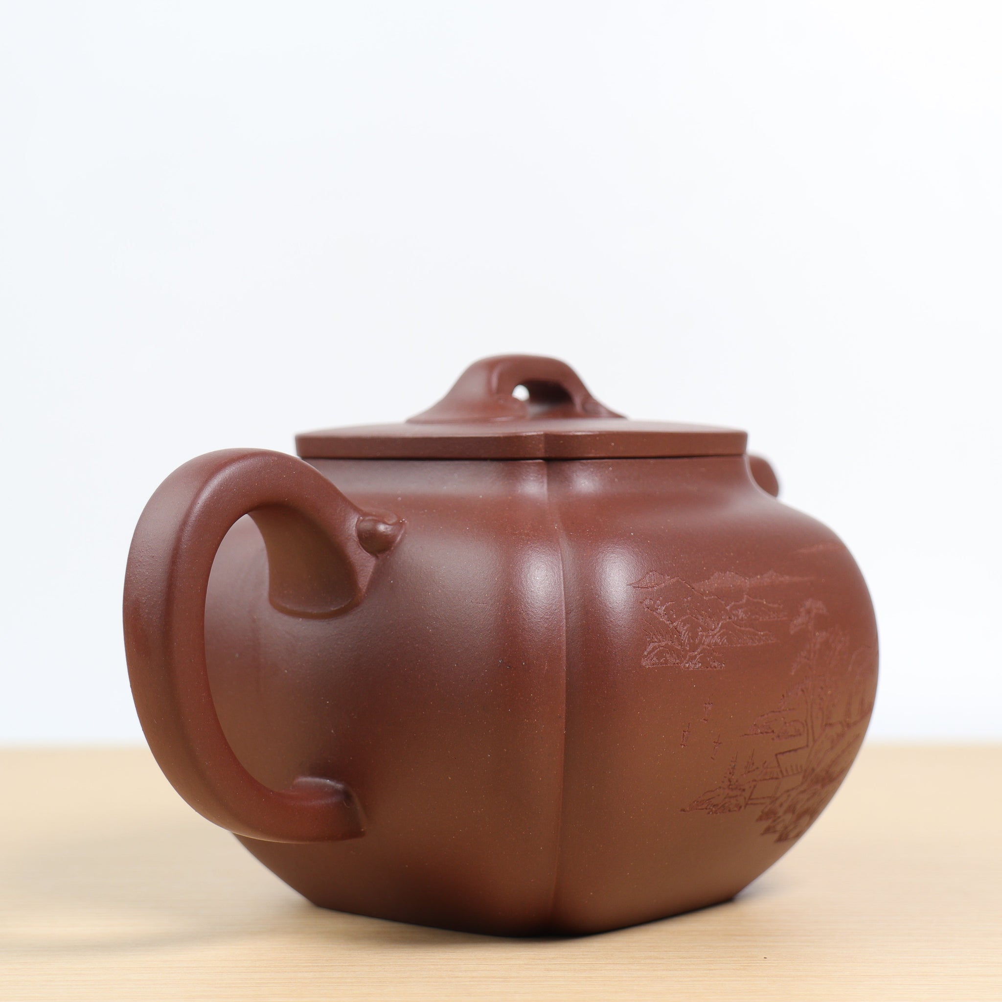 *Autumn Reward｜Buy one and get five free* [Lucky Clouds Sifang] Purple Clay Teapot with Original Mine Bottom Trough and Green Mountains Carvings